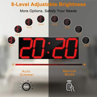 Foto 3 | Foto 3 | Reloj De Pared Digital Chkosda Led Grande Con Mando A Distancia Rojo - Venta Internacional.