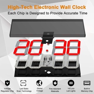Foto 6 | Foto 6 | Reloj De Pared Digital Chkosda Led Grande Con Mando A Distancia Rojo - Venta Internacional.