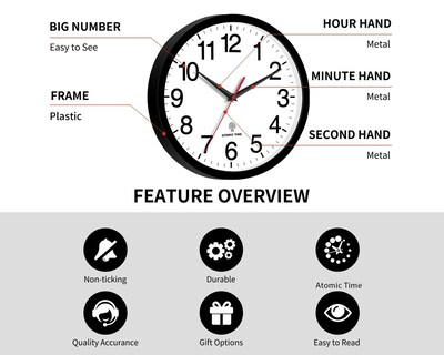 Foto 4 | Foto 4 | Reloj De Pared Rohioue Atomic De 25 Cm Con Pilas  Color Negro - Venta Internacional.
