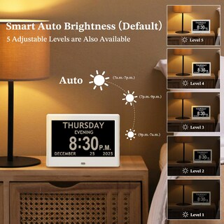Foto 4 | Foto 4 | Reloj Digital Flyruit Dementia De 7 Pulgadas Con Fecha Hora Y Día Blanco - Venta Internacional.