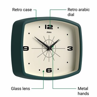 Foto 6 | Foto 6 | Reloj De Pared Jones Clocks Movie Retro 25 5 X 19 5 Cm Color Verde Oscuro - Venta Internacional.
