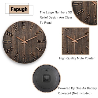 Foto 4 | Foto 4 | Reloj De Pared Fapugh Con Pilas De 30 Cm Color Marrón Silencioso - Venta Internacional.