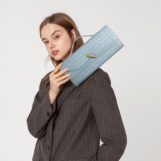 Foto 3 | Foto 3 | Monedero De Mano Newrogeng De Piel Tejida Azul Claro Para Mujer - Venta Internacional.