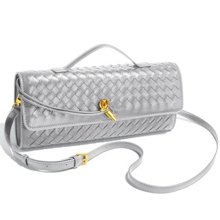 Foto 2 | Foto 2 | Monedero De Mano Newrogeng De Piel Tejida Para Mujer Color Plateado - Venta Internacional.