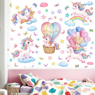 Foto 1 | Foto 1 | Adhesivos De Pared Amimagen Con Diseño De Unicornio Arcoíris Globo Aerostático Para Niñas - Venta Internacional.