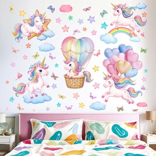 Foto 2 | Foto 2 | Adhesivos De Pared Amimagen Con Diseño De Unicornio Arcoíris Globo Aerostático Para Niñas - Venta Internacional.