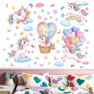 Foto 3 | Foto 3 | Adhesivos De Pared Amimagen Con Diseño De Unicornio Arcoíris Globo Aerostático Para Niñas - Venta Internacional.