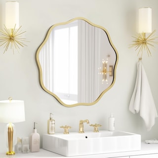Foto 1 | Foto 1 | Espejo Wallbeyond Redondo Y Ondulado Marco De Aluminio De 50 Cm Color Dorado - Venta Internacional.