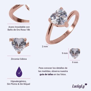 Foto 6 | Foto 6 | Anillo De Compromiso Luckyly Aida Baño De Oro Rosa 18k Oro 18k O Acabado Brillante Acero Inoxidable Y Zirconia Cúbica De Corazón