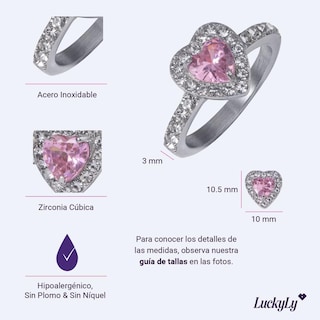 Foto 6 | Foto 6 | Anillo De Compromiso Luckyly Amira Acabado Brillante De Acero Inoxidable Y Zirconia Cúbica De Corazón
