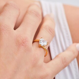 Foto 4 | Foto 4 | Anillo De Compromiso Luckyly Aida Baño De Oro Rosa 18k Oro 18k O Acabado Brillante Acero Inoxidable Y Zirconia Cúbica De Corazón