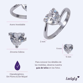 Foto 6 | Foto 6 | Anillo De Compromiso Luckyly Aida Baño De Oro Rosa 18k Oro 18k O Acabado Brillante Acero Inoxidable Y Zirconia Cúbica De Corazón