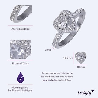 Foto 6 | Foto 6 | Anillo De Compromiso Luckyly Amira Acabado Brillante De Acero Inoxidable Y Zirconia Cúbica De Corazón