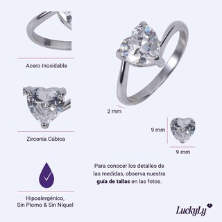 Foto 6 | Foto 6 | Anillo De Compromiso Luckyly Aida Baño De Oro Rosa 18k Oro 18k O Acabado Brillante Acero Inoxidable Y Zirconia Cúbica De Corazón