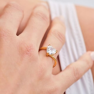 Foto 4 | Foto 4 | Anillo De Compromiso Luckyly Aida Baño De Oro Rosa 18k Oro 18k O Acabado Brillante Acero Inoxidable Y Zirconia Cúbica De Corazón