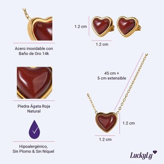 Foto 6 | Foto 6 | Juego De Joyería Luckyly Nadia Con Baño Oro 14k De Corazón Con Piedras Naturales Set Collar Y Aretes Acero Inoxidable