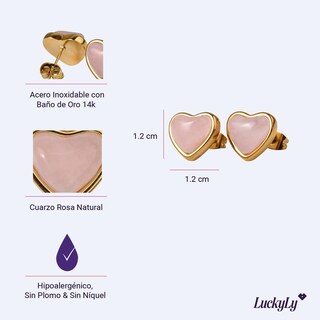 Foto 5 | Foto 5 | Aretes Luckyly Nadia Rosa O Amatista O Turquesa O Ágata Roja Con Baño Oro 14k Piedras Naturales Acero Inoxidable De Corazón