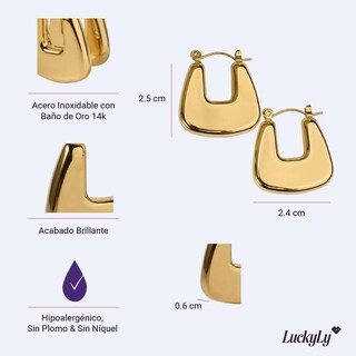 Foto 6 | Foto 6 | Aretes Luckyly Elena Mujer Baño De Oro 14k O Acabado Brillante Acero Inoxidable Tipo Arracadas Cuadradas