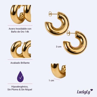 Foto 6 | Foto 6 | Aretes Luckyly Duna Baño Oro 14k O Acabado Brillante De Acero Inoxidable Tipo Arracadas Redondas