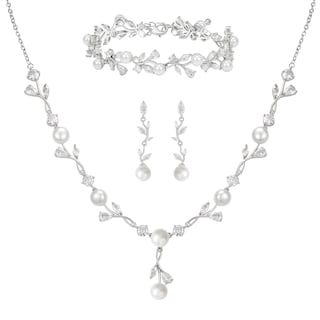 Foto 1 | Foto 1 | Set De Joyas Sweetv Con Circonitas Cúbicas Y Perlas Florales Para Novia Y Boda - Venta Internacional.