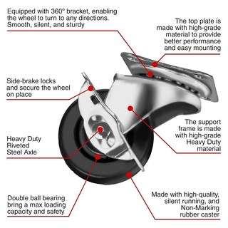 Foto 3 | Foto 3 | Ruedas Caster Duty Factorduty  Paquete De 2  Giratorias Con Freno De Goma Dura - Venta Internacional.