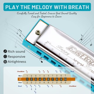 Foto 4 | Foto 4 | Tecla En C Diatónica Harmonica East Top De 10 Orificios Para Principiantes Con Funda - Venta Internacional.
