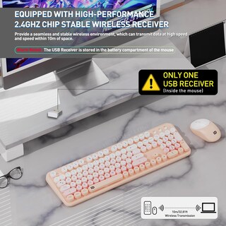 Foto 2 | Foto 2 | Set De Teclado Y Ratón Inalámbricos Fopett De Tamaño Completo Rosa - Venta Internacional.