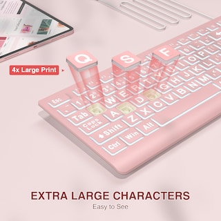 Foto 2 | Foto 2 | Teclado Sablute Con Letra Grande Retroiluminado Cable Usb Ordenador Portátil Rosa - Venta Internacional.