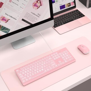 Foto 6 | Foto 6 | Teclado Sablute Con Letra Grande Retroiluminado Cable Usb Ordenador Portátil Rosa - Venta Internacional.