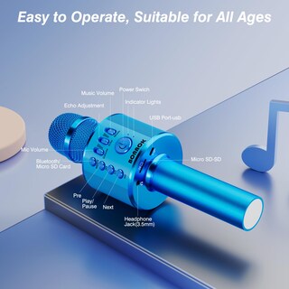 Foto 7 | Foto 7 | Micrófono Karaoke Bonaok Inalámbrico Bluetooth Q37 Azul - Venta Internacional.