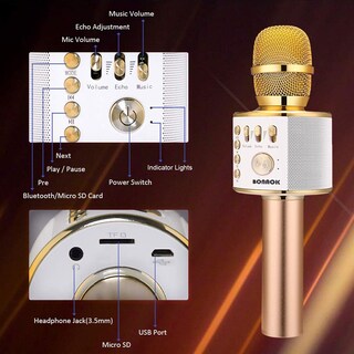 Foto 7 | Foto 7 | Micrófono Para Karaoke Bonaok Inalámbrico Bluetooth Q37 Dorado - Venta Internacional.