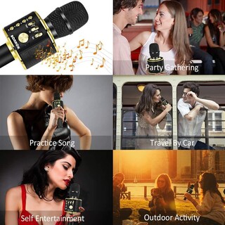 Foto 6 | Foto 6 | Micrófono Para Karaoke Bonaok Inalámbrico Bluetooth Q37 Negro Dorado - Venta Internacional.