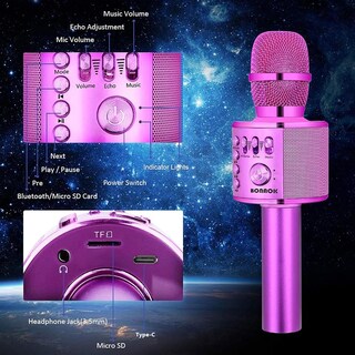 Foto 5 | Foto 5 | Micrófono Para Karaoke Bonaok Inalámbrico Bluetooth Q37 Púrpura - Venta Internacional.