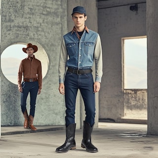 Foto 2 | Foto 2 | Botas Vaqueras Femflame Para Hombre Con Punta Cuadrada Estilo Western De Piel - Venta Internacional.