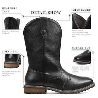 Foto 3 | Foto 3 | Botas Vaqueras Femflame Para Hombre Con Punta Cuadrada Estilo Western De Piel - Venta Internacional.