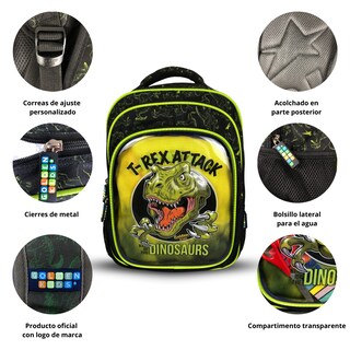 Foto 2 | Foto 2 | Mochila Golden Kids T-rex Dinosaurio Niño Primaria Gf-1679 Verde