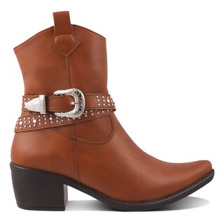 Foto 1 | Foto 1 | Bota Vaquera Dama Dominiq Modelo 1162 Marrón Hebilla Y Estoperoles
