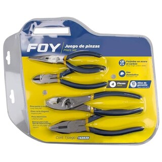 Foto 2 | Foto 2 | Foy 142039 Juego Pinzas Para Electricista Con Mango Con Doble Plastisol 4 Piezas