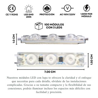 Foto 2 | Foto 2 | 100 Módulos De 3 Led Luz 2835 Tipo Lupa Expansiva Luz Intensa Ac 110v / 220v Ip65 Ideal Letreros Letras 3d Anuncios Decoraciones