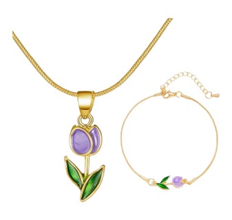 Foto 1 | Foto 1 | Set De Joyería Xtellar Para Mujer: Collar Y Pulsera Con Charm De Tulipán