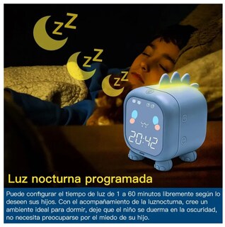 Foto 2 | Foto 2 | Reloj Despertador Digital Led Mesa Alarma Azul Claro Dinosaurio