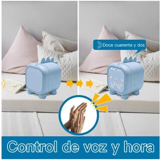 Foto 3 | Foto 3 | Reloj Despertador Digital Led Mesa Alarma Azul Claro Dinosaurio