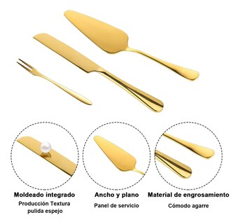 Foto 5 | Foto 5 | ''juego De Cuchillos De Corte De Pastel De Acero Inoxidable Dorado ''