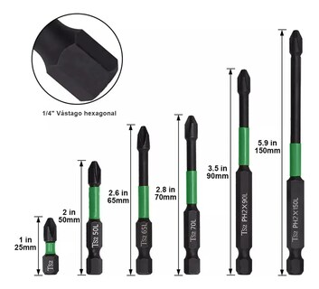 Foto 3 | Foto 3 | ''18 Piezas De Brocas Phillips Magnéticas De Alta Dureza Verde Negro ''
