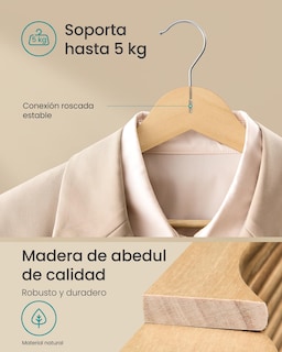 Foto 3 | Foto 3 | Set De Perchas De Madera Songmics Mcrw030k01 30 Piezas 43 X 21 Cm Color Beige