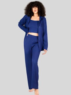Foto 4 | Foto 4 | Conjunto Pijama 3 Piezas Pantalón Top Camison Pij-093 Marino Mujer