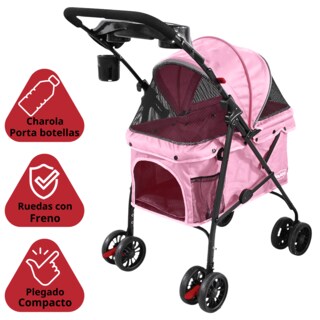 Foto 2 | Foto 2 | Carriola Para Mascotas Cochecito Para Perros Y Gatos Pequeños - Medianos Ligera Y Plegable Con Freno Bandeja Portavasos - Rosa