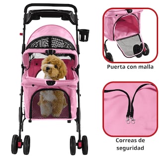Foto 3 | Foto 3 | Carriola Para Mascotas Cochecito Para Perros Y Gatos Pequeños - Medianos Ligera Y Plegable Con Freno Bandeja Portavasos - Rosa
