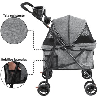 Foto 6 | Foto 6 | Carriola Para Mascotas Cochecito Para Perros Y Gatos Pequeños - Medianos Ligera Y Plegable Con Freno Bandeja Portavasos - Gris