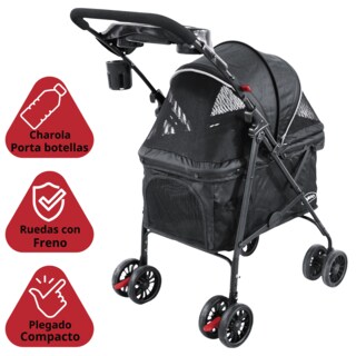 Foto 2 | Foto 2 | Carriola Para Mascotas Cochecito Para Perros Y Gatos Pequeños - Medianos Ligera Y Plegable Con Freno Bandeja Portavasos - Negro